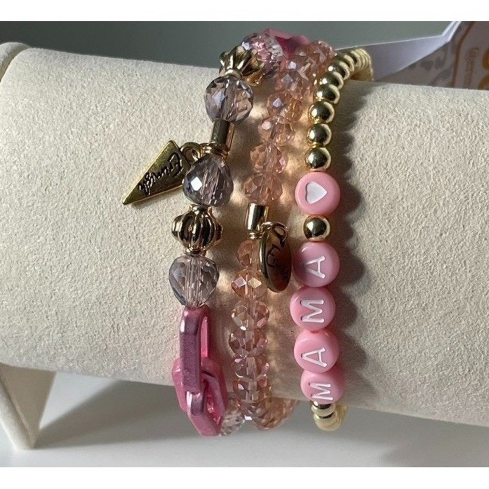 Erimish Mama Bracelet Stack Pink Gold Beaded Stretch Set NWT - Picture 6 of 8